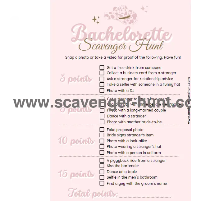 Bachelorette Scavenger Hunt