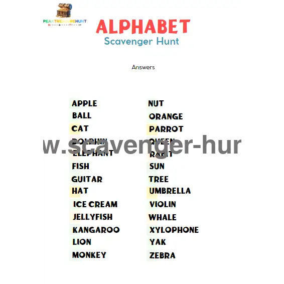 Free Printable Alphabet Scavenger Hunt Peaktreasurehunt