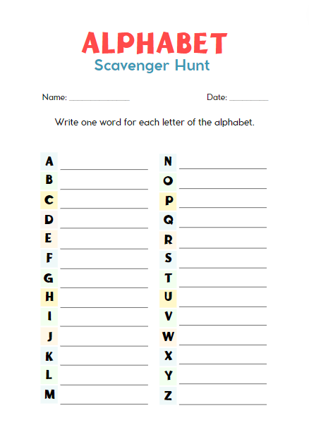 Free Printable Alphabet Scavenger Hunt