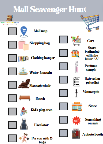 Mall Scavenger Hunt Printable