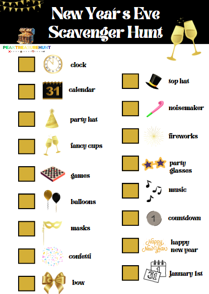 Free Printable New Year´s Eve Scavenger Hunt