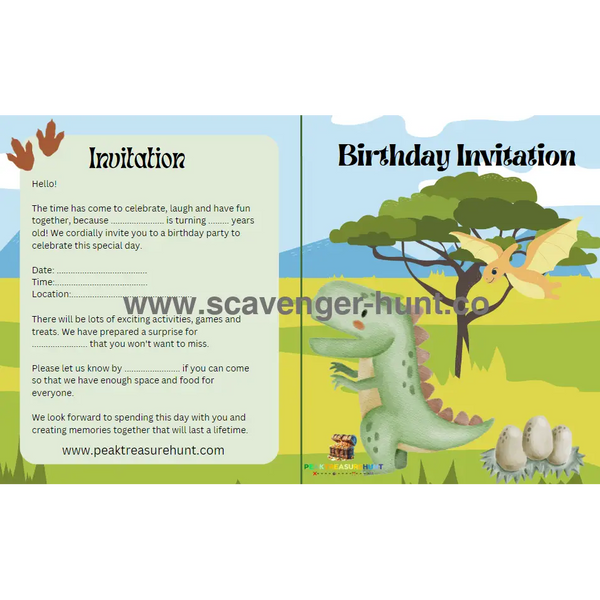 Dinosaur Children´s Birthday Invitation Card Template