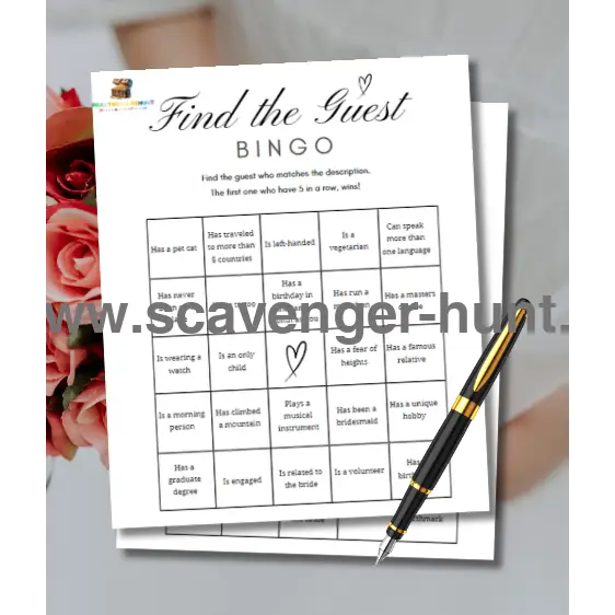 Find The Guest Bingo Bridal Shower Game - Peaktreasurehunt – Scavenger Hunt