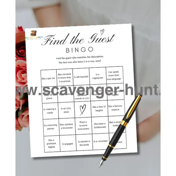 Find The Guest Bingo Bridal Shower Game - Peaktreasurehunt – Scavenger Hunt