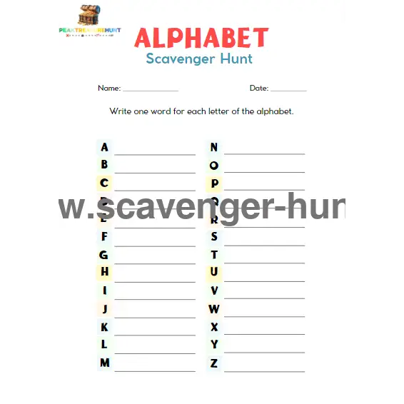 Free Printable Alphabet Scavenger Hunt - Peaktreasurehunt