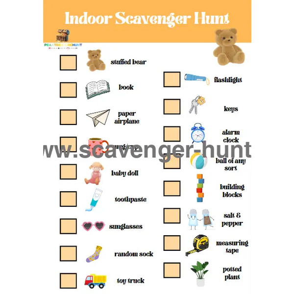 Indoor Scavenger Hunt - Free Printable Treasure Hunt - Peaktreasurehunt