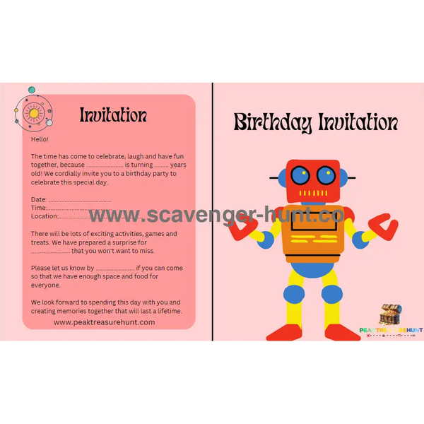 Robot Children´s Birthday Invitation Card Template