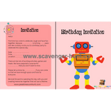 Robot Children´s Birthday Invitation Card Template