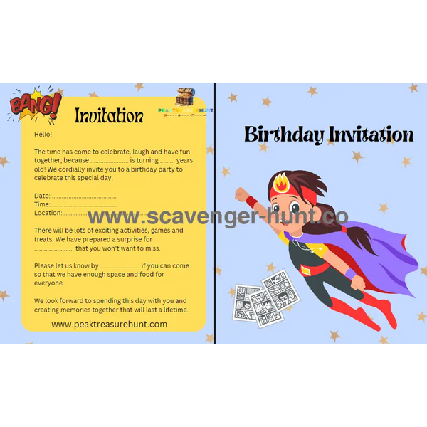 Superhero Children´s Birthday Invitation Card Template